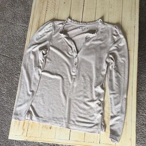 LOFT Women's Taupe Long Sleeve Henley Top